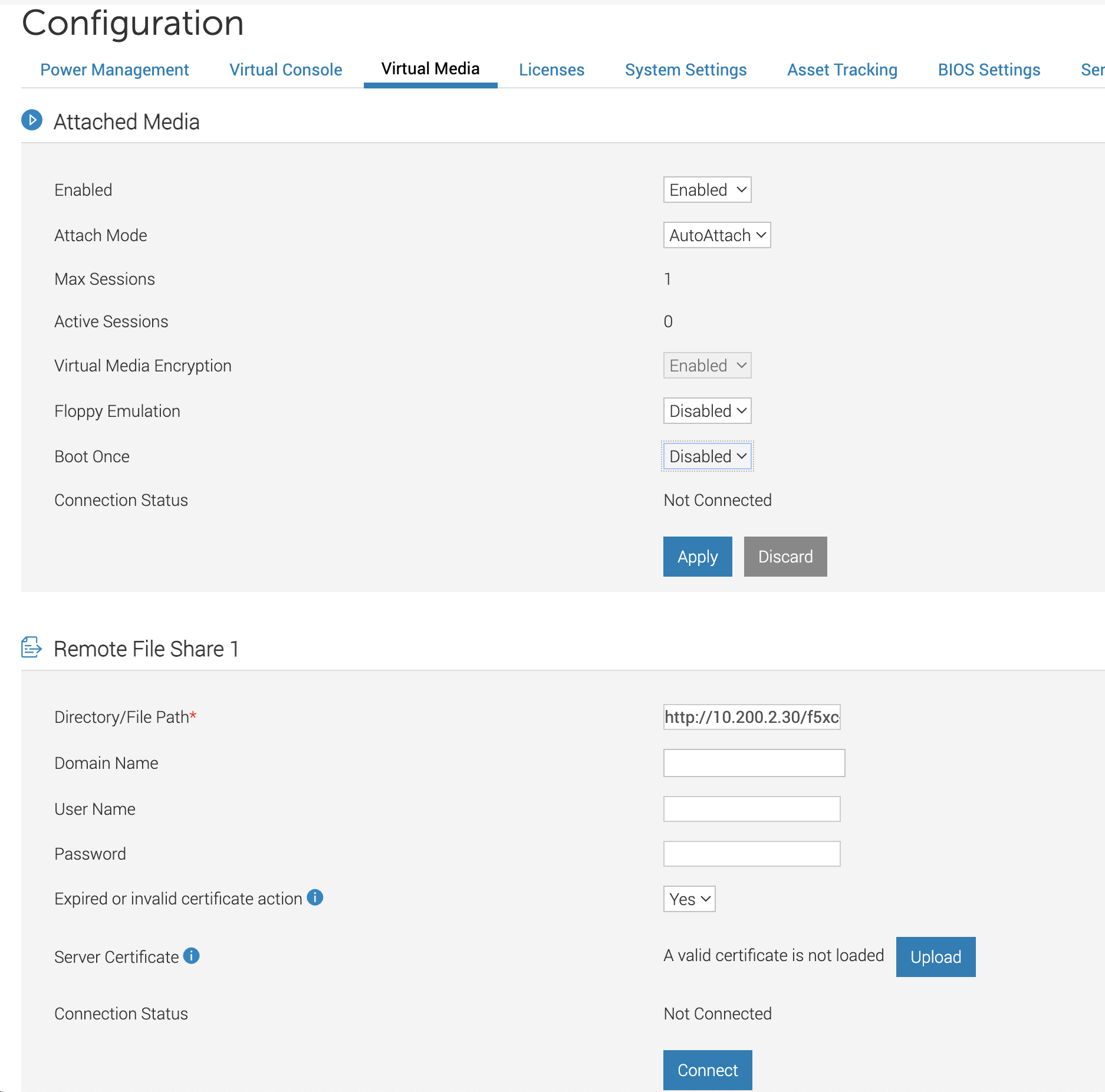 Figure: Attach to Virtual CD/DVD