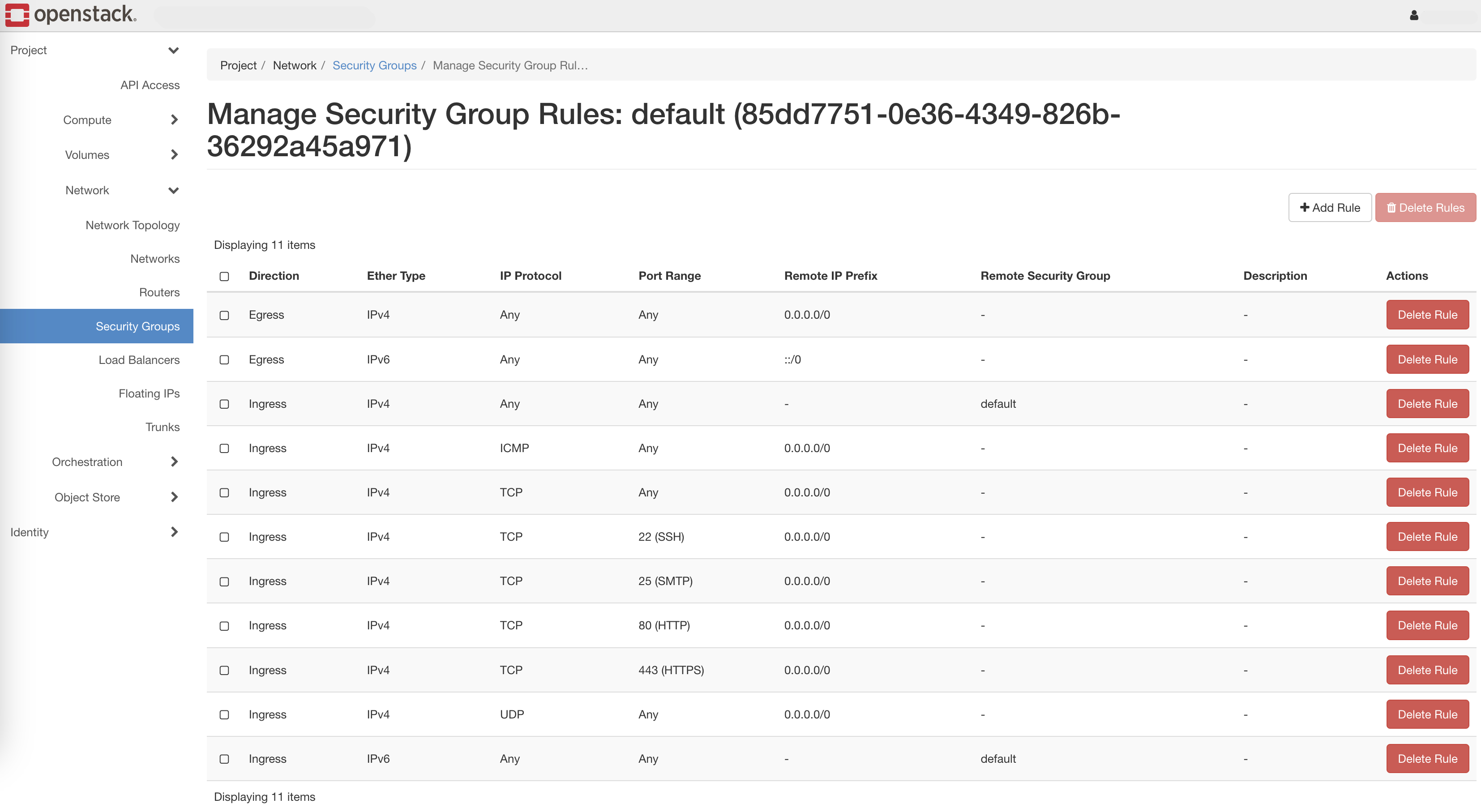 Figure: Security Group Rules