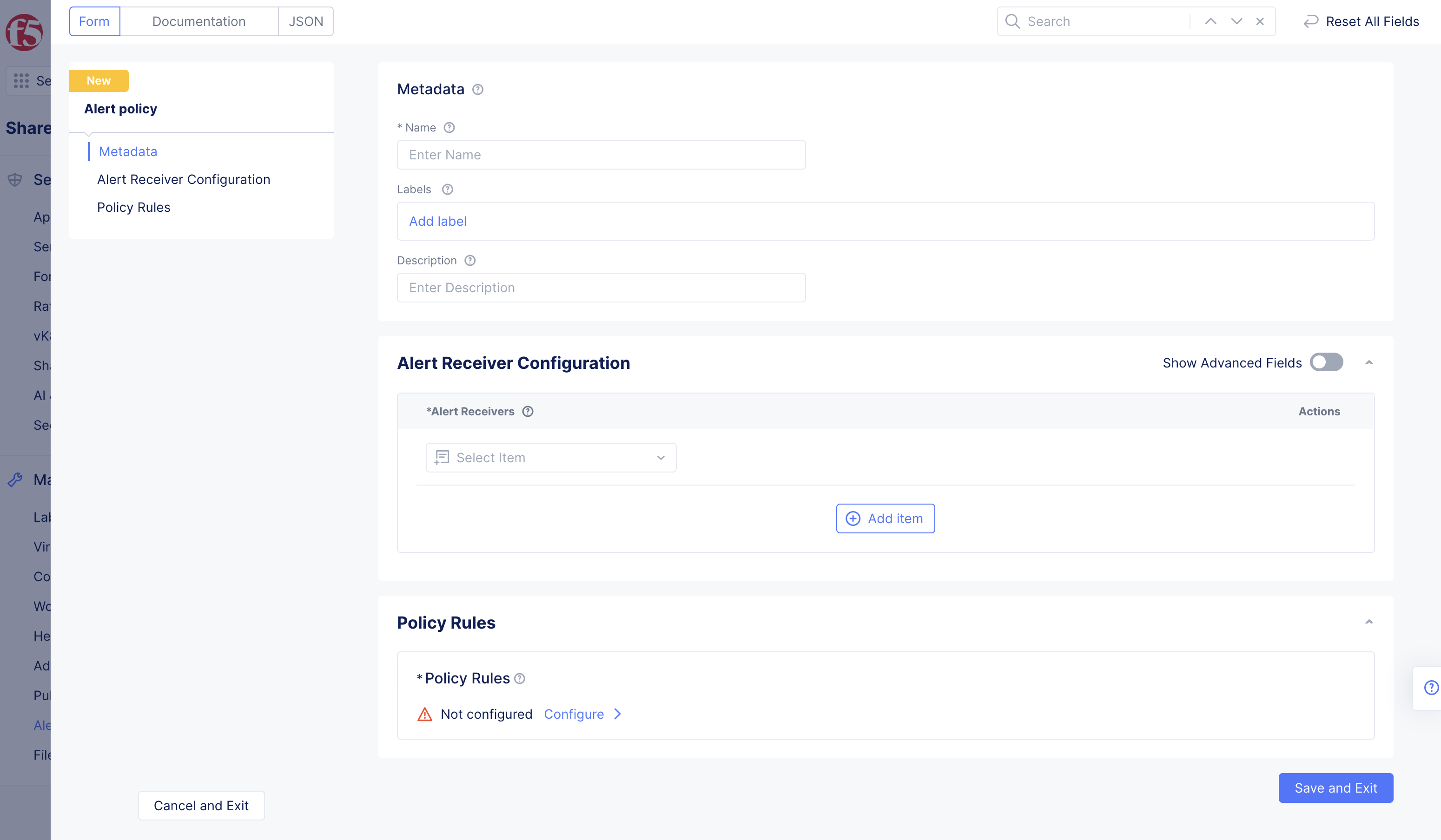 Figure: Alert Policy Configuration