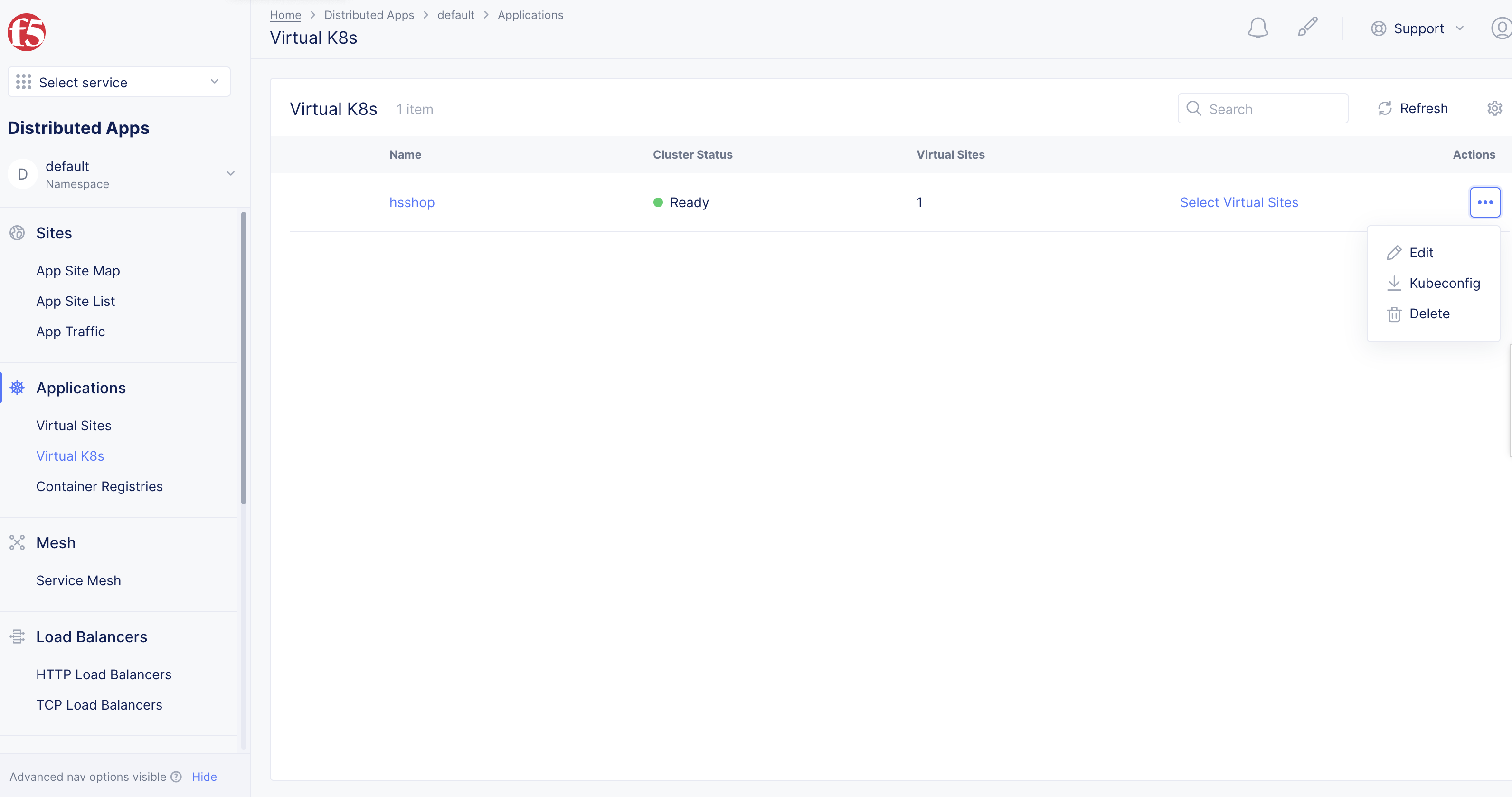 Figure: Kubeconfig for the vK8s Object