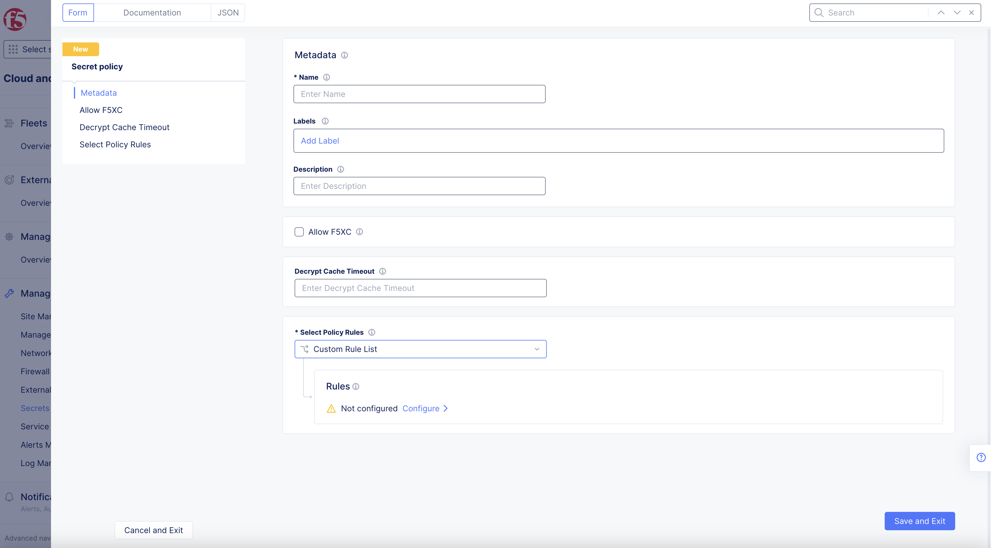 Figure: Create Secret Policy
