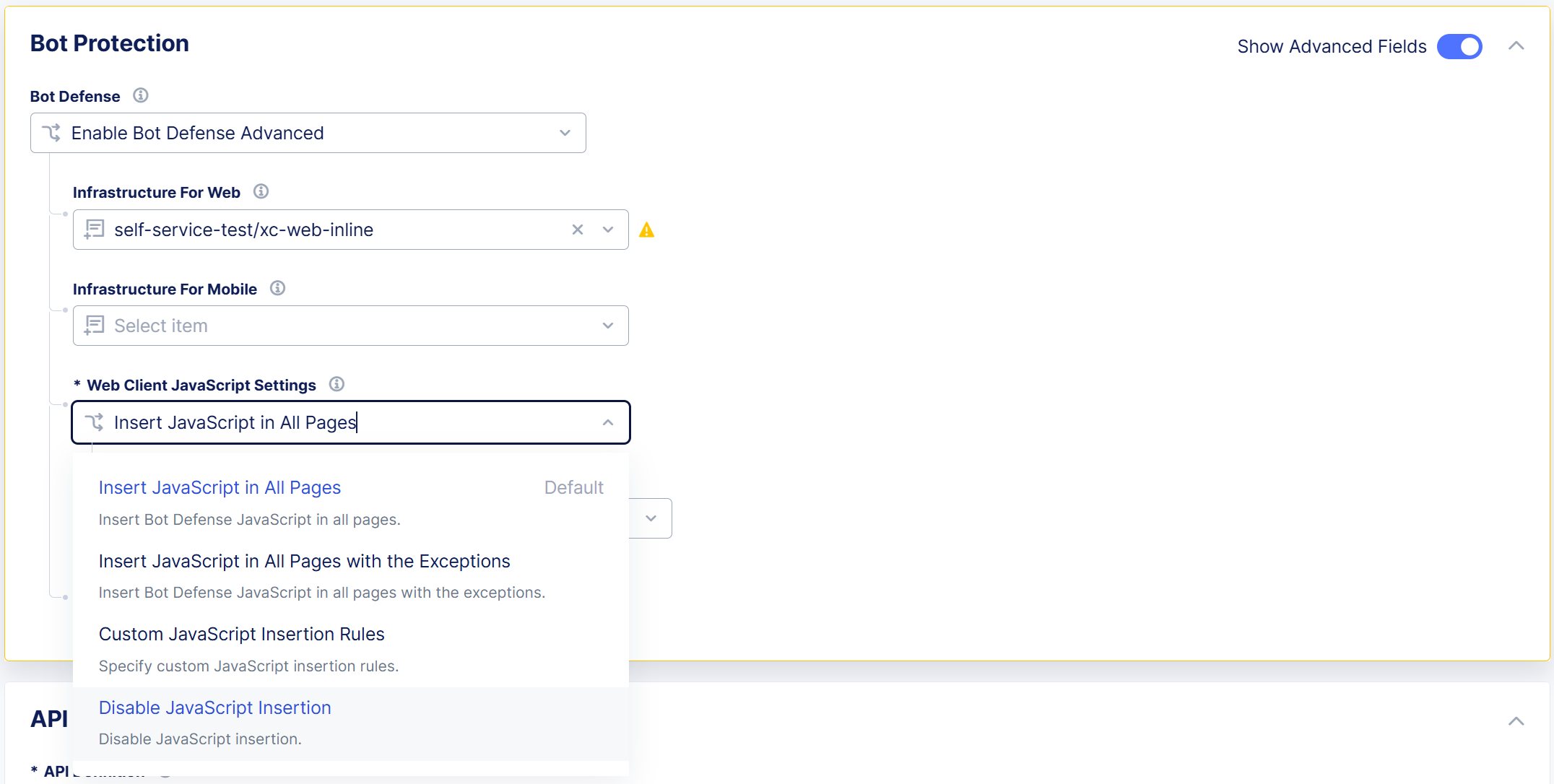 Figure: Disable JavaScript Tag Insertion